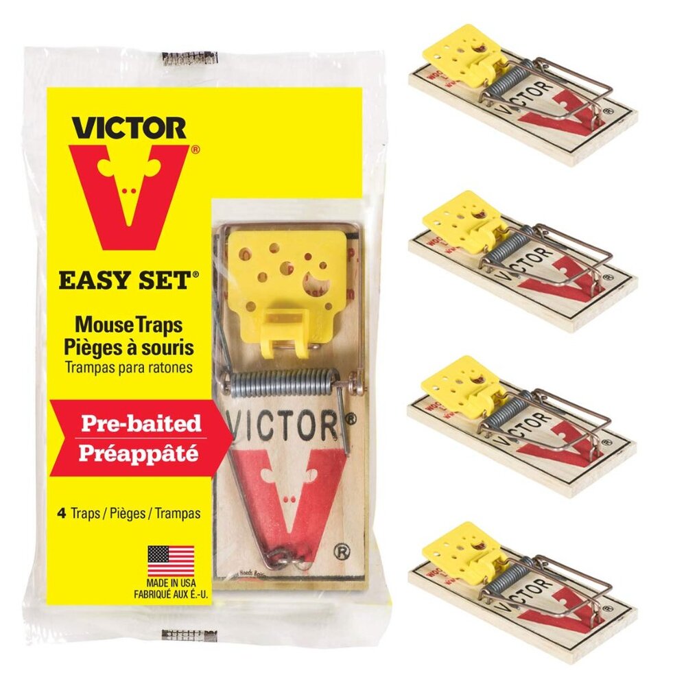 Victor Easy Set Mouse Trap 4-Pack M033 - Wooden Easy Set Mouse Trap - Pre-baited